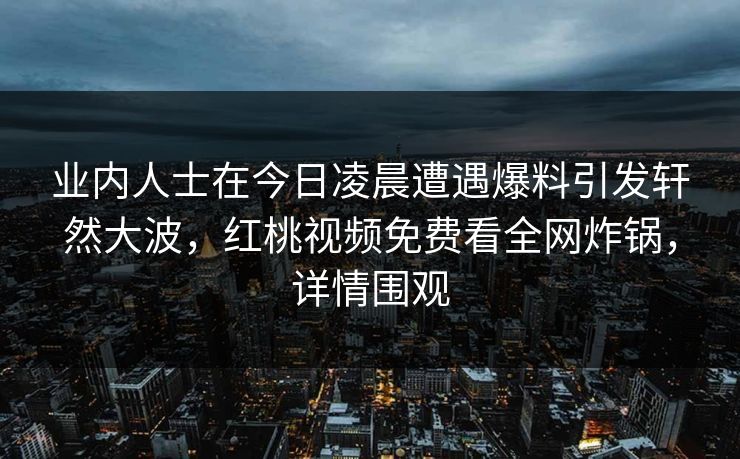 业内人士在今日凌晨遭遇爆料引发轩然大波，红桃视频免费看全网炸锅，详情围观