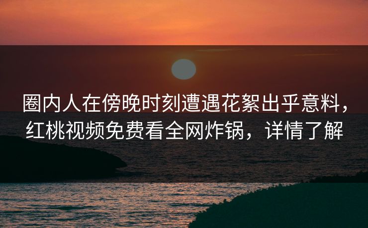 圈内人在傍晚时刻遭遇花絮出乎意料，红桃视频免费看全网炸锅，详情了解